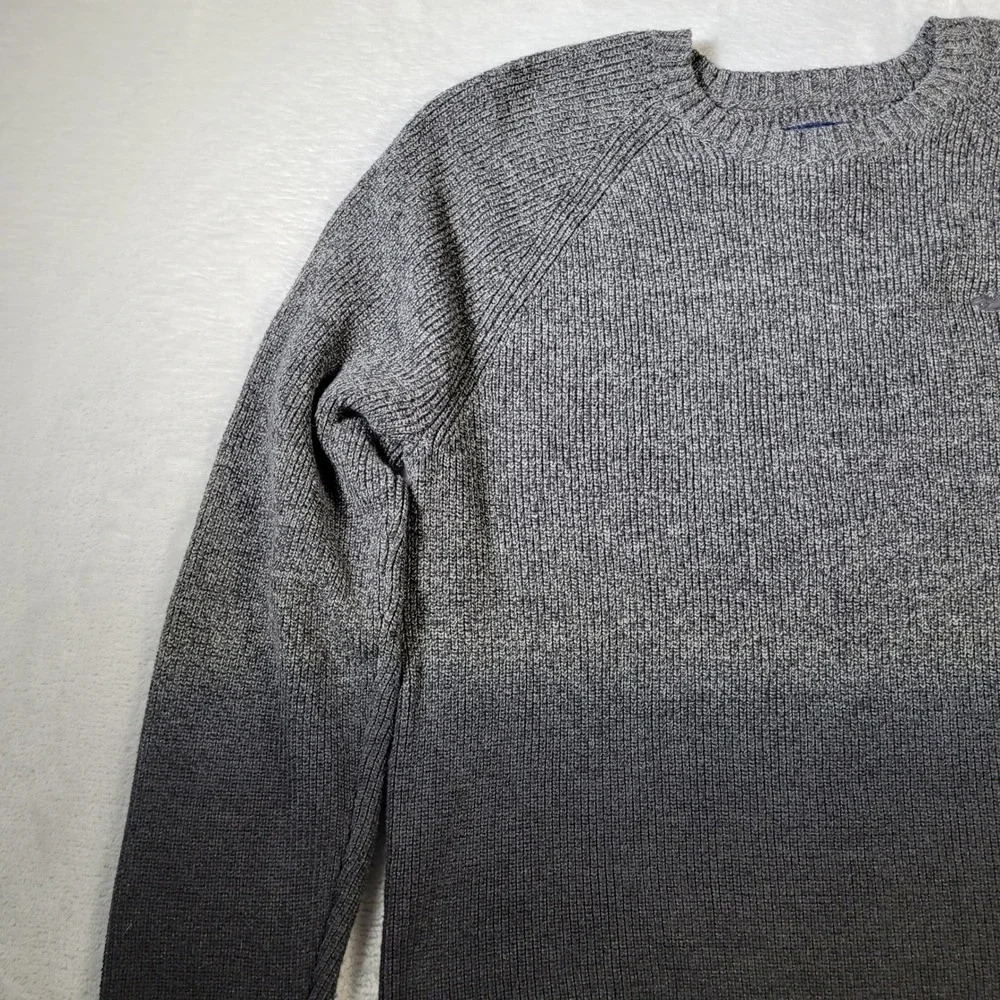 Hollister Sweater Mens L Grey Ombre Gradient Ribbed Knit Curved Hem Raglan